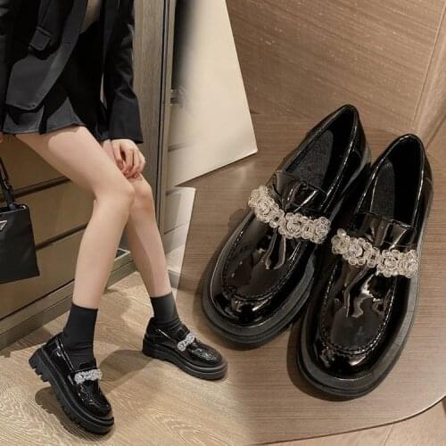 Womens Shoes Platform British Style Female Footwear Clogs Preppy Dress Big Size Summer Rubber Med PU Rome Basic Shoes Woman Fla