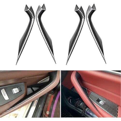 Car Styling Interior Carbon Fiber Texture Door Handle Pull Protective Cover Trim For BMW 5 Series G30 G38 2018 2019