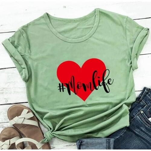 Momlife Love Heart Print Women T-Shirt Mom Life Summer Casual O-Neck Short Sleeve Top Tee Mothers Day Gift TX5862
