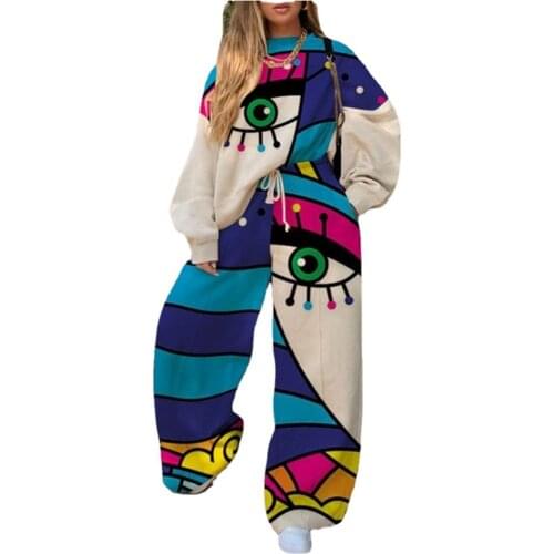 Color Block Tracksuit Women Two Piece Set Fashion Print Casual Sweatshirt Sweatpants Oversized Leisure Suits Streetwear Outfits