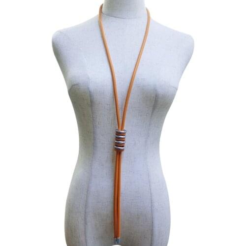 YD&YDBZ Multi Color Leather Rope Statement Necklace For Women Simple Metal Matching Long Jewelry Necklaces Party Bar Accesories