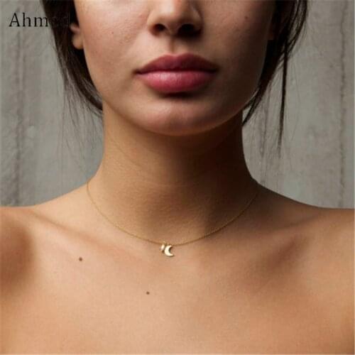 Ahmed Simple Imitation pearls & Moon Pendant Necklace For Women New Bijoux Maxi Gold Chain Collier Fashion Jewelry