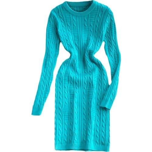 New Spring Autumn Women Long Sleeve Slim Base Dress High Quality Fashion Twisted Crochet Knitted Sweater Dress