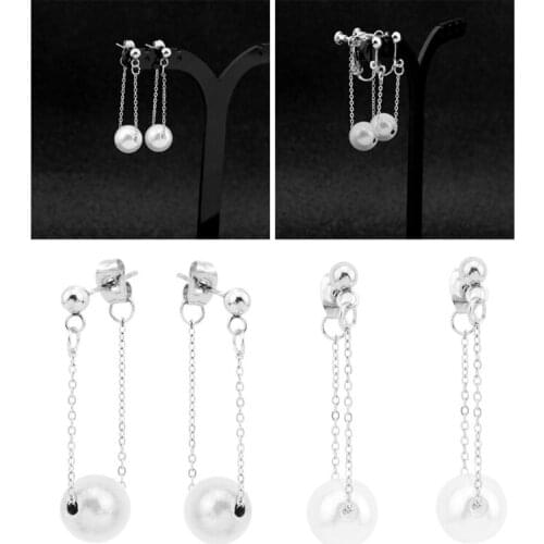 1 Pair Fashion Women Stainless Steel Earrings with Imitation Pearls Pendant Ear Drop Dangle Female Jewelry Gifts
