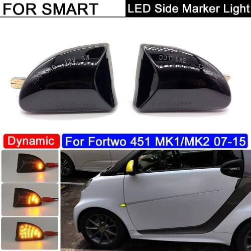 2PCS Smoked lens Amber LED Dynamic side Marker light turn signal lights for Smart Fortwo 451 MK1 & MKII 2007-2015