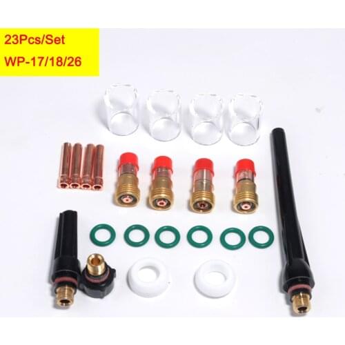 23Pcs Kit TIG Welding Torch 1.0/1.6/2.4/3.2mm Collet Stubby Gas Lens #10 Pyrex Cup For WP-17/18/26 Durable Practical Accessories