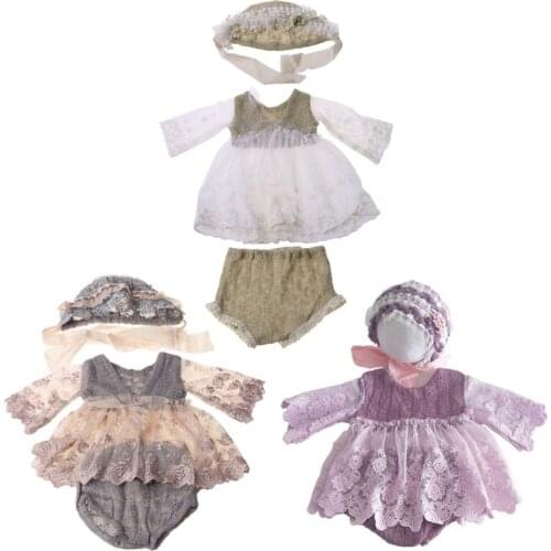 23GD 3 Pcs/set Baby Clothes Bonnet Pants Set Newborn Full Moon Photography Props Infants Photoshoot Styling Clothing