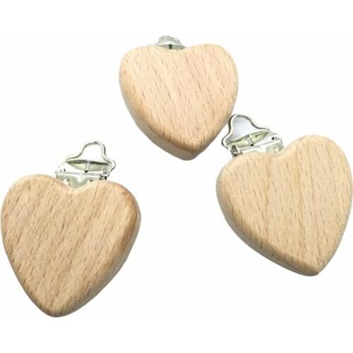 25PCS Natural Beech Wooden HEART Shape Baby Pacifier Clips