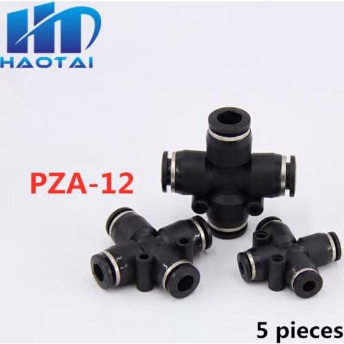 5Pcs Air Fitting Pipe 12mm x 12mm 4-Way 4 Port Cross Shaped Splitter Push in Pneumatic Tube Connector Quick Fittings