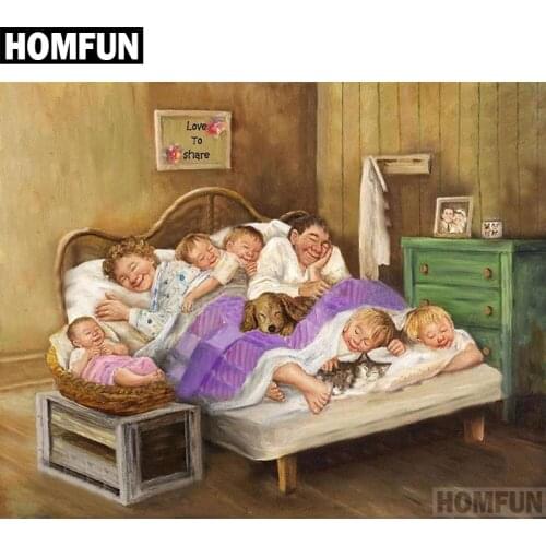 HOMFUN Full Square/Round Drill 5D DIY Diamond Painting "sleeping family" 3D Embroidery Cross Stitch 5D Decor Gift A00510