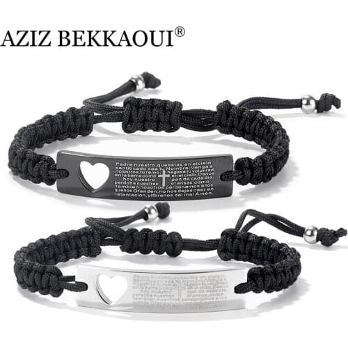 AZIZ BEKKAOUI Engrave Name Heart Cross Bracelets Handmade Rope Chain Stainless Steel Bracelet Jewelry Dropshipping