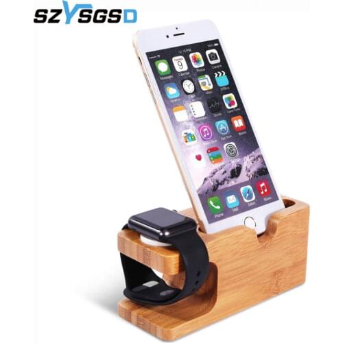 Bamboo Wood Charger Station For Apple Watch Charging Dock Station Charger Stand Holder For iPhone 5s 6 Dock Stand Cradle Holder
