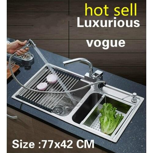 Free shipping Apartment standard kitchen double groove sink do the dishes food grade 304 stainless steel hot sell 77x42 CM