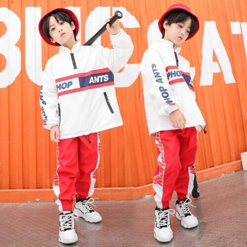 Kids Hip Hop Clothing White Loose Jacket Shirt Red Jogger Pants Girls Boys Jazz Ballroom Dancing Clothes Wear Sport Outfits