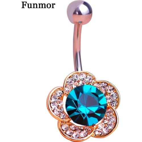 Funmor Austran Crystal Flowers Body Jewelry Piercings Green Zircon Navel Belly Rings Button Piercing Bijoux Free Shipping
