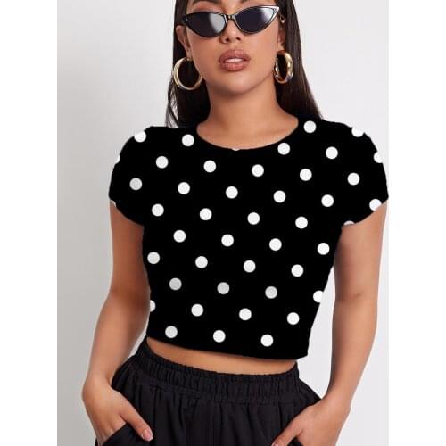 3d Tshirt Dots T shirt Women Black And White Navel Bare Harajuku Tshirts Casual Short Sleeve Summer Short Streetwear Tops