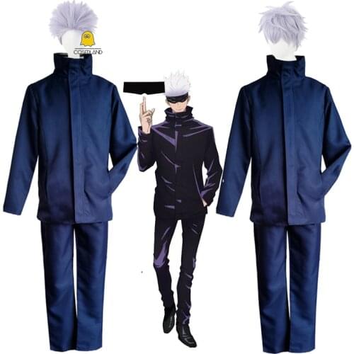 Jujutsu Kaisen Gojo Satoru Cosplay Suit with Eye Patch Boys Men School Uniform Costume Party Carnical Outfit Gojo Short Wig