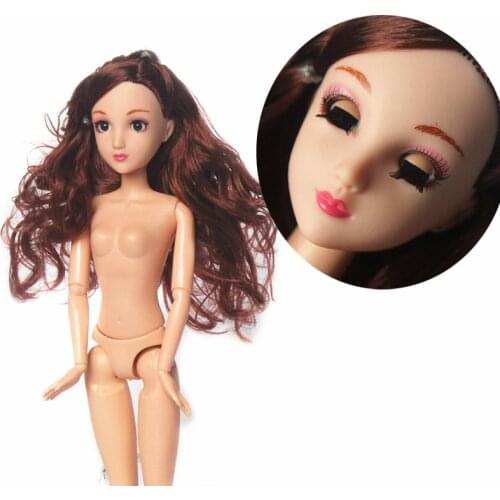 Blink 4D eyes Doll / Real Eyeslash Nude doll / 12 Joint Moveable / Brown Curly Hair Head & Body For1/6 Fahion Doll Toys Xmas
