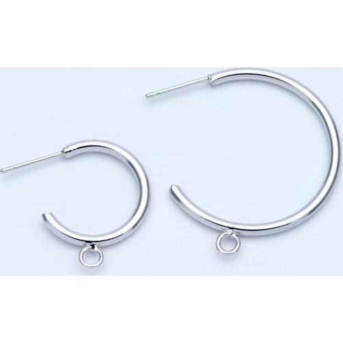 10pcs Rhodium plated Brass Earring Posts, Circle Stud Earring with Ring/Loop, 20/ 30mm Circle Size (GB-1002)