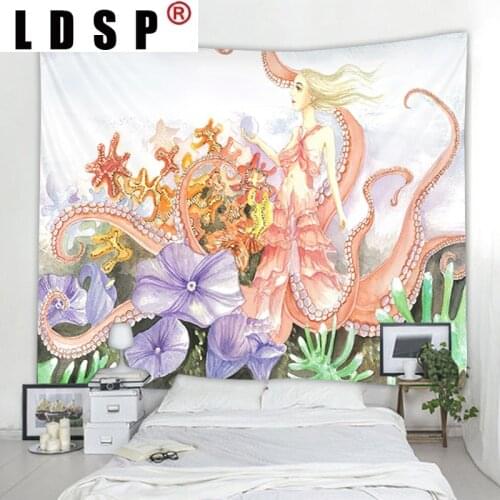 LDSP Octopus Fairy Flower Cartoon Tapestry Hanging Covering Rugs Background Cloth Beach Mat Blanket Bedroom Living Home Decor