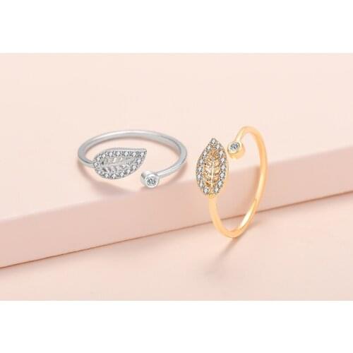 Lyvior Leaf Ring Female Open Zircon Ring Engagement Ring Cubic Zirconia Wedding Ring Eternity Promise Love 2Pcs/lot
