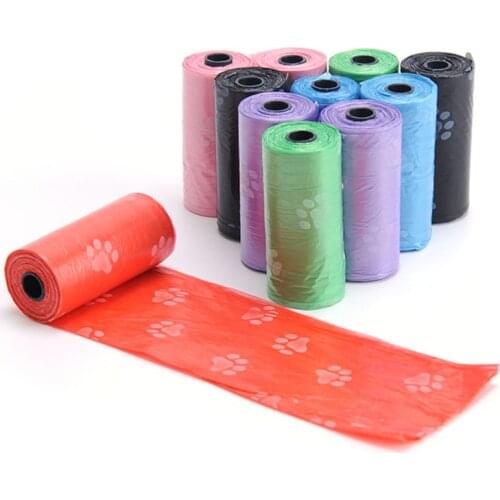 15pcs/Roll Printing Cat Dog Poop Bags Outdoor Home Clean Refill Garbage Bag Travel Pet Waste Bag Pet Supply Random Color