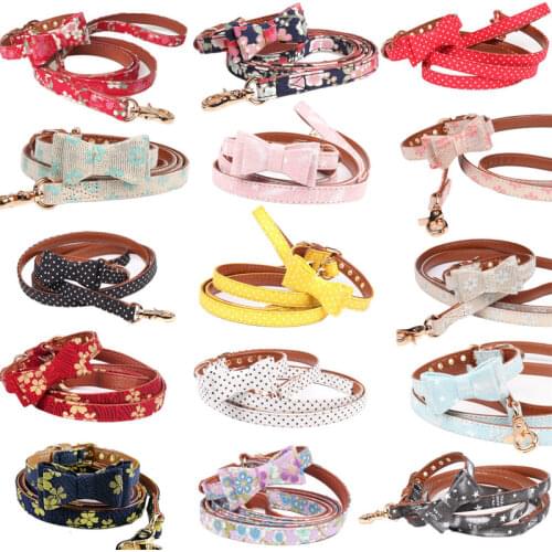 New two layers Bowknot Pet Cat Dog Collar Neck Strap Dog Leashes Leads Rope Cute Fashion for teddy small pet