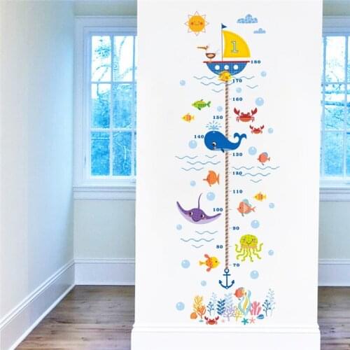 Cartoon Kids Height Wall Stickers Dolphin Living Room Bedroom Ocean Removable Baby Decoration Height Sticker Home Decals