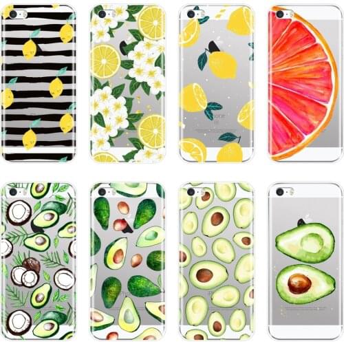 Avocado Lemon Orange Flower Fruit Stripe Summer Soft Silicone Phone Case For iPhone 5 5C 5S SE 4 4S Back Cover For iPhone 4 5 S