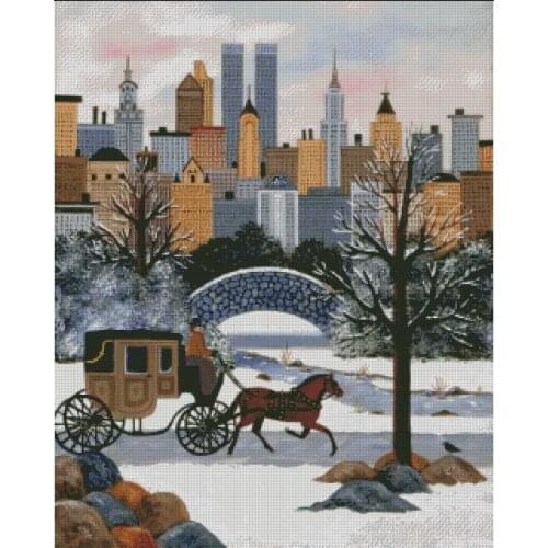 Winters Snowy carriage in urban Needlework Cross stitch Kits Top Quality 14CT Unprinted Embroidery Cross-Stitching DIY Handmade