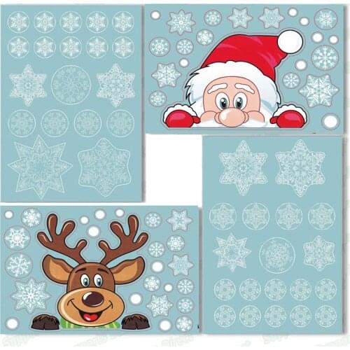 Christmas Window Glass Decal Santa Claus Snowflake Wall Stickers For Kids Rooms New Year Christmas Window Ornaments Decorations