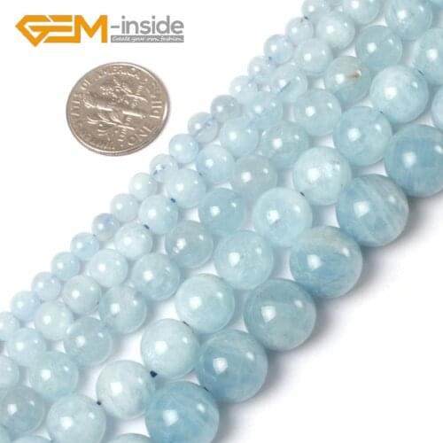 Natural Round Blue Aquamarines Semi-precious Stone Natural Beads DIY For Jewlery Making Strand 15" 4mm-14mm Wholesale New