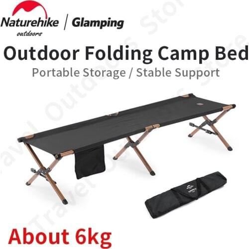 Naturehike New Camping Mat Cot Wood Grain Aluminum Portable Folding Bed Bracket Outdoor Travel Single Office Rest