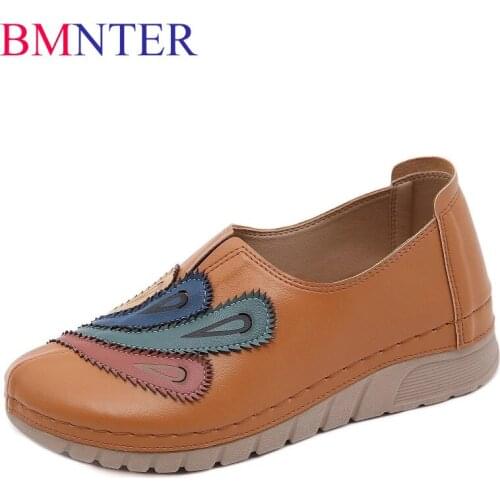 BMNTER New 2021 Retro Light Phoenix Car Line Large Round Head Comfortable Thick Sole Lazy Womens Shoes PU Big Size 42