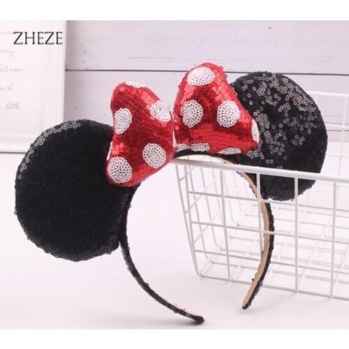 1PC New Trendy Sequins Mouse Ears Bow Headband Brithday Party Women Headwear Children Festives DIY Hair Accessories