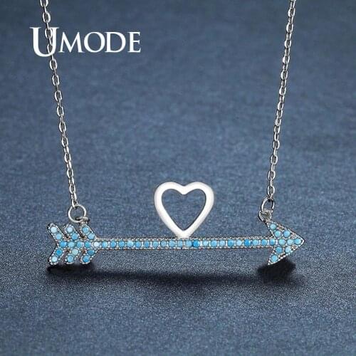 UMODE Love Heart Necklaces for Women Arrow Pendants Long Link Chain Necklaces Femme Fashion Party Zircon Jewelry Gifts UN0252B