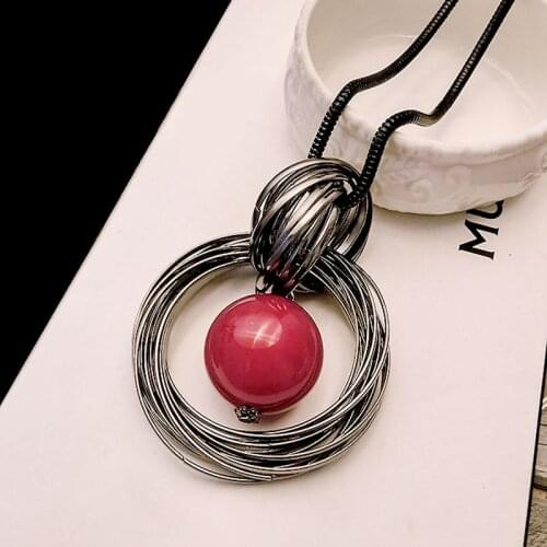 Ocean red pearl ball pendant long necklace New circles simulated women black chain necklace fashion jewelry wholesale gift