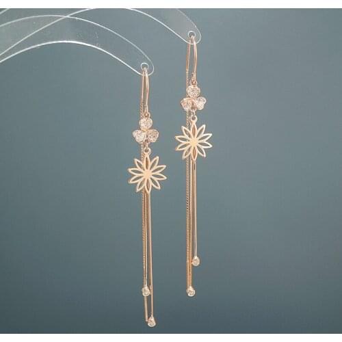 S925 Sterling silver clover long Fringed Earring line Round face, thin face, net red petal earrings The wedding party gift