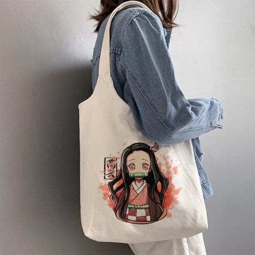 Demon slayer Shopping Bag Kimetsu No Yaiba Graphic Tote Harajuku Shopper Bag Women Canvas Shoulder Bag Female Ulzzang Eco Bag