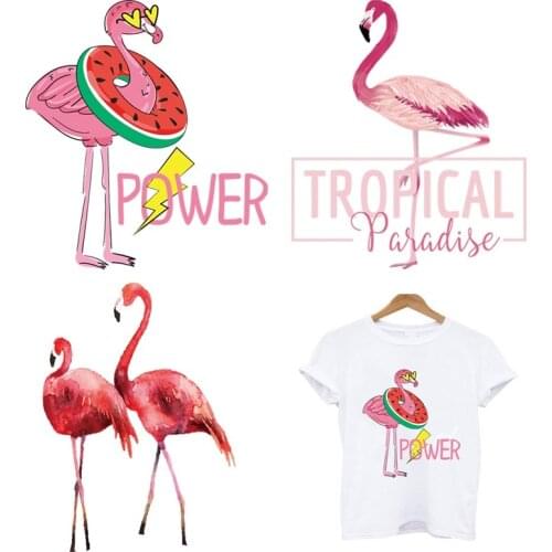 Iron-on transfers for clothing Flamingo stripes appliques thermo stickers on clothes heat-sensitive patches free shipping tops