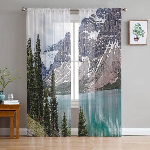 Indoor Tulle Curtains Lake Tree Snow Mountain Girls Bedroom Exquisite Voile Curtain Living Room Kitchen Chiffon Fabric Curtains