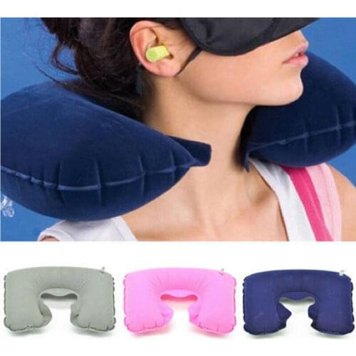 Unisex Women Men Work Office Car Home Portable Inflatable U Shaped Travel Soft Neck Pillow Neck Head Rest Air Cushion
