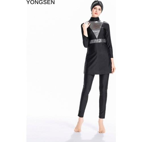 YONGSEN 2020 New Plus Size Burkinis Muslim Printed Islamic Swimwear Women Muslim Swimsuit Full Cover Modest Hijab Swimming Suit