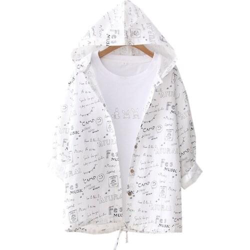 2021 Spring Women Thin Coat Short Jacket Letter Cartoon Hooded Long-Sleeve Jacket Women Summer Sun Protection Clothing