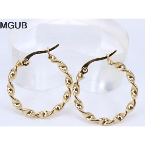 MGUB 15mm-70mm size Trendy Gold color Twisted Big Earrings Wholesale Jewelry Round Large Size Hoop Earrings Women LH30
