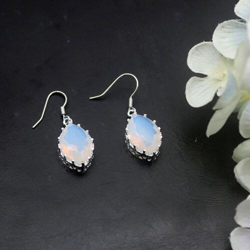 Hermosa Trendy Marquise Natural White Opal Earrings For Women Fashion Jewelry 1 3/8 Inch A721