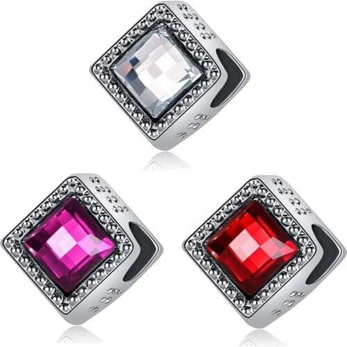 1Pcs New Geometric Square Rhinestone Pendant DIY Beads Suitable for Original Pandora Charm Bracelet Ladies Jewelry Making Gifts