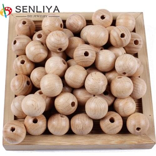 10/12/14/15/16 Beech Ball Wood Spacer Beads For Charm Bracelet Wholesale Baby Safe Teether 50Pcs/Lot Wooden Round Bead Accesory