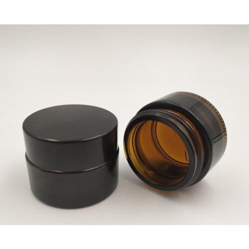 10pcs 20g Empty Cosmetic Containers, Amber Round Glass Jars With Black Cap Black Plastic Cover, Cosmetic Sample