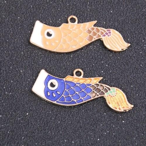 2pcs 18*45mm Two Color Alloy Metal Drop Oil Animal Fish Charms Pendant For DIY Bracelet Necklace Jewelry Making